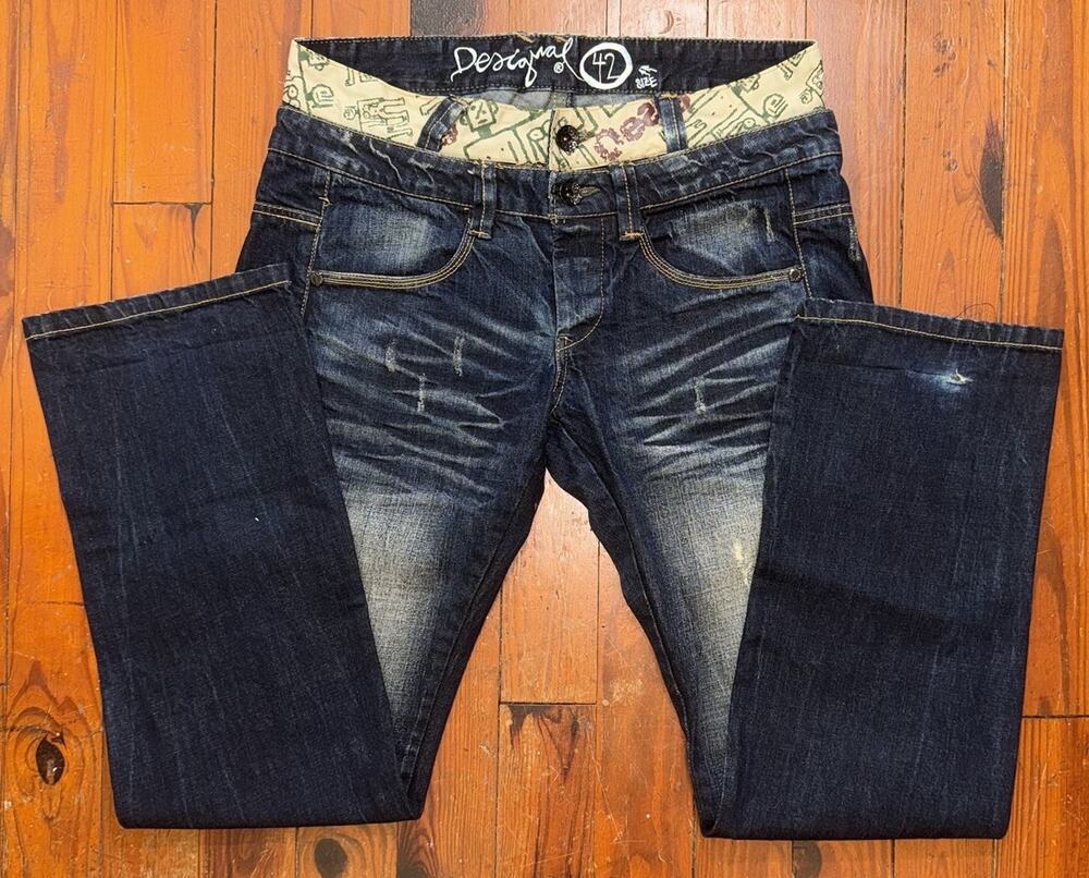 Desigual Artsy Art To Wear Double Waist Denim Jean Y2K Grunge 36/33 Tag Sz 42